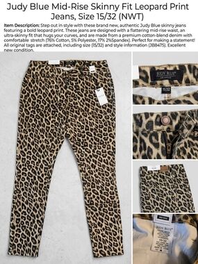 Judy Blue Mid-Rise Skinny Leopard Print Jeans - Tan/Black Size 15/32